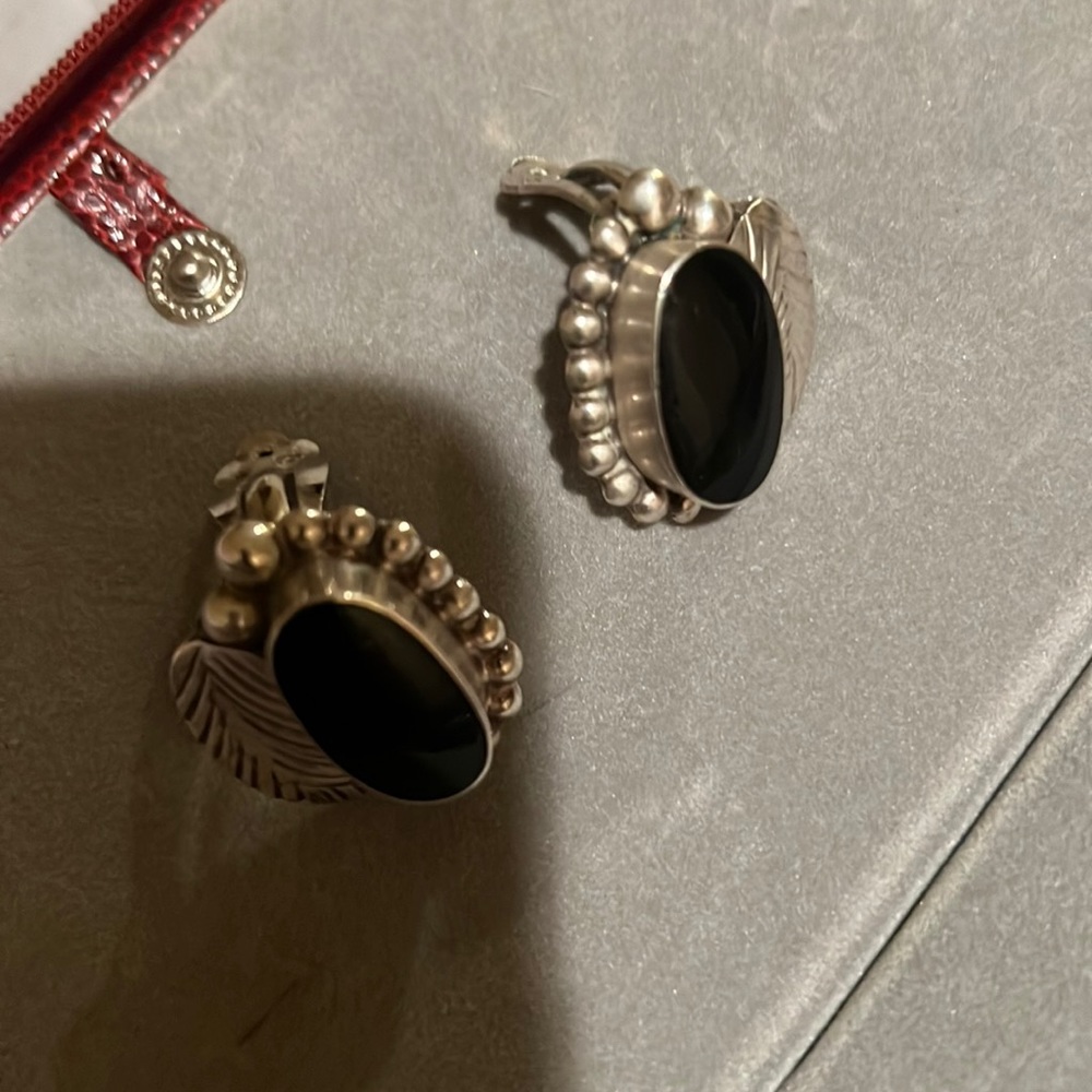 Sterling silver and onyx earrings